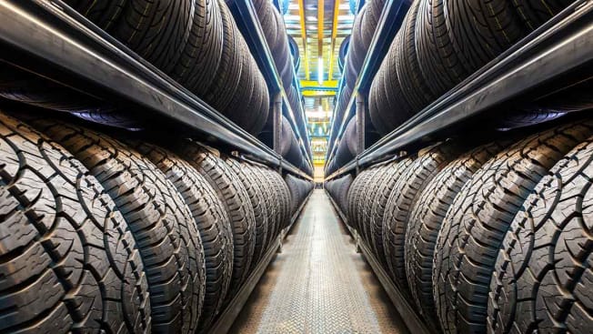 aisle of tires in store